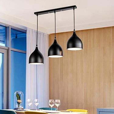 Imagem de Lustre industrial vintage estilo loft com 3 lâmpadas, luminária pendente com cúpula de alumínio, lustre de teto suspenso com 3 lâmpadas para cozinha, sala de jantar, sala de estar, restauran