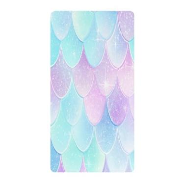 Imagem de Blueangle Lençol de berço padrão para berço infantil - Lençóis de algodão macio e respirável com lindas escamas de sereia (606)