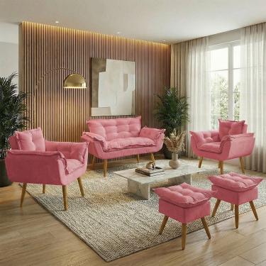 Imagem de Kit Namoradeira 2 Poltronas e 2 Puffs Confortável Para Sala Recepção Manicure Consultório Alice Suede