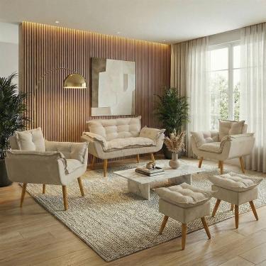 Imagem de Kit Namoradeira 2 Poltronas e 2 Puffs Confortável Para Sala Recepção Manicure Consultório Alice Suede