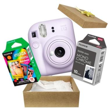 Imagem de Kit Presente Câmera Instax Mini 12 com Filme Preto Branco + Filme Rain