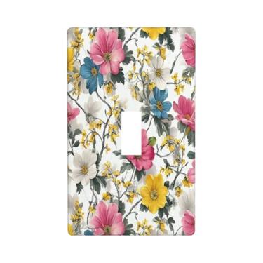 Imagem de Placa de parede com padrão de flores florais, interruptor único, painel decorativo, placa elétrica adequada para banheiro, cozinha, sala de estar, quarto
