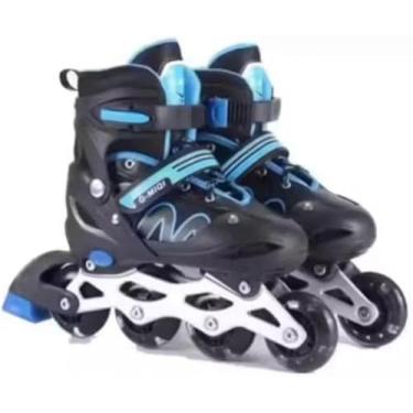Imagem de Patins Inline Ajustável, Azul e Preto, Rodas 62mm com LED, Freio e Velcro, Suporta até 60kg, Sistema de 3 Etapas de Ajuste (Azul e Preto 32-36)