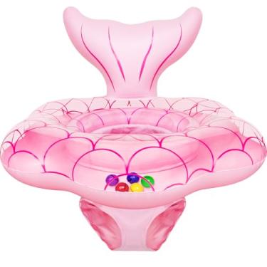 Imagem de Boia de piscina grande de 65 cm para bebês de 6 a 36 meses, boia de natação infantil de sereia inflável com airbag duplo e assento de segurança, boias de natação infantis, brinquedos de praia para