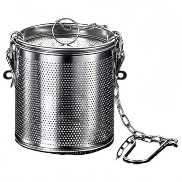 Imagem de Yuziwi Filtro de especiarias de aço inoxidável com corrente - Escorredor de cozinha versátil para caldos claros, chá aromático e ervas frescas (Ø10cm/H11cm)