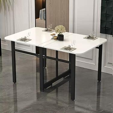 Imagem de Mesa de jantar de folha larga, mesa de jantar dobrável moderna e mesa de cozinha expansível, mesa de cozinha dobrável para apartamentos pequenos (cor: branco puro + moldura preta, tamanho: 100 cm)