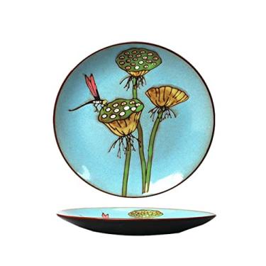 Imagem de Conjunto de tigelas de cerâmica para sobremesa, tigelas de imersão de cerâmica, prato de jantar, utensílios de mesa, pratos de cerâmica redondos, flores únicas, bonitas, elegantes, pintadas à mão