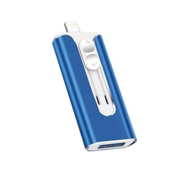 Imagem de Flash Drive de 256 GB para iPhone, Lightning 3 em 1, tipo C e USB, disco rígido externo para iPhone, armazenamento externo de alta velocidade para iPhones/iPad/Android/PC, azul