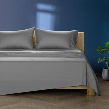 Imagem de TEXAS LINEN CO. Jogo de lençol Queen 100% algodão egípcio – Jogo de cama queen size luxuoso de alta contagem de fios (4 peças, cinza escuro), macio e sedoso, resfriamento, bolso profundo de 40,6 cm