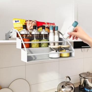 Imagem de Organizador de cozinha, armário alto, 3 camadas, prateleira de armazenamento de metal, prateleira retrátil de grande capacidade, organizador resistente para armários altos de cozinha/banheiro