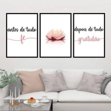 Imagem de Kit 3 Quadros Fé Gratidão Dente De Leão 33X24 C/Vidro Preta