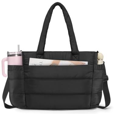 Imagem de RAINSMORE Bolsa feminina leve, acolchoada com compartimentos para trabalho, viagens, academia, preta