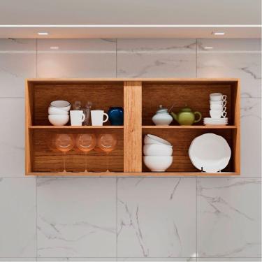 Imagem de Armário Aéreo Duplo Valencia 2 Portas De Correr Vidro Reflecta Salleto Cinamomo Com Off White