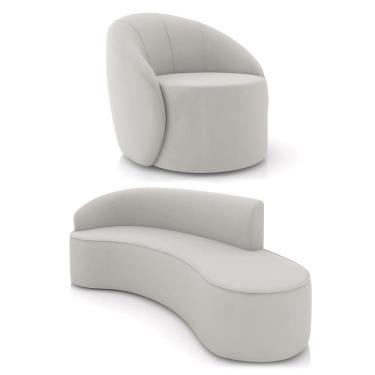 Imagem de Sofá 4 Lugares Orgânico 220cm Morgan E Poltrona Lua Veludo Cinza D03 - D'rossi