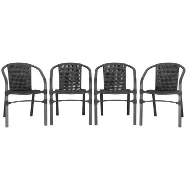 Imagem de 04 Cadeiras Floripa Alumínio Pintura Preta Trama Original Preto