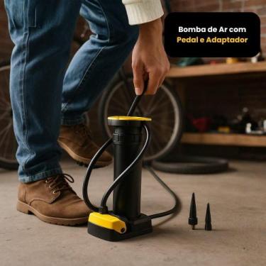 Imagem de Bomba de Ar com Pedal e Adaptador Inflar Bolas Pneus de Bicicleta Brin