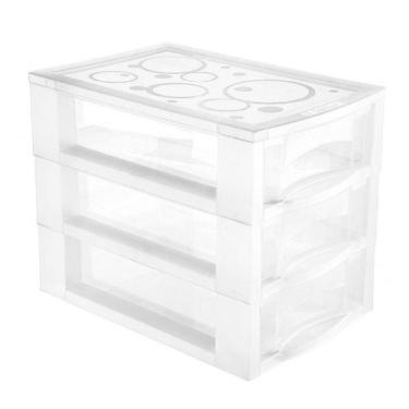 Imagem de Gaveteiro Plástico 3 Gavetas Transparente Médio Ordene