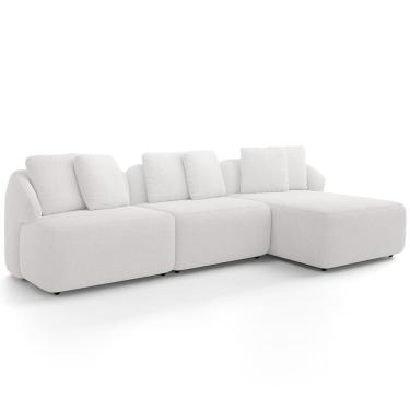 Imagem de Sofá 3 Lugares com Chaise Direito Sala Living 254cm Arlo F04 Bouclê Branco - Lyam Decor