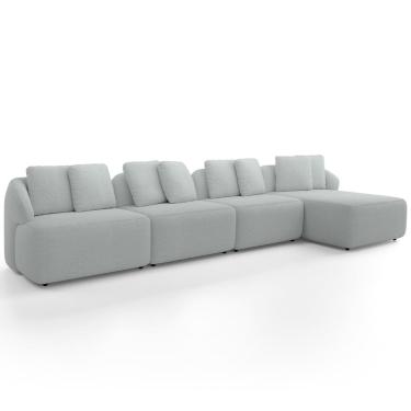 Imagem de Sofá 5 Lugares com Chaise Direito Sala Living 394cm Arlo F04 Bouclê Cinza - Lyam Decor