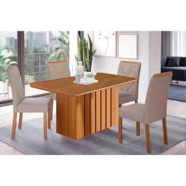 Imagem de Conjunto: Mesa De Cozinha Ana Tampo Madeirado 130x80cm E 4 Cadeiras Fernanda Cinamomo - Carvalho-linho Bege - Cimol