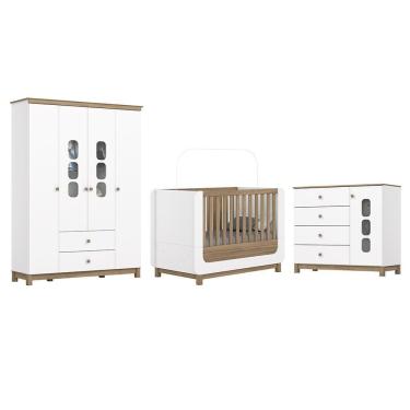 Imagem de Dormitório Infantil Aconchego Guarda Roupa, Cômoda E Berço Branco-jequitibá - Móveis He...