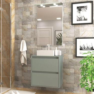 Imagem de Gabinete Para Banheiro Com Cuba E Espelheira Com Led 60cm Mdf Verde Dubai - On Móveis