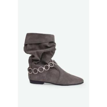 Imagem de Bota Slouchy Cano Baixo Detalhe Argola Bico Fino Camurça Boemia Moderno Autentico-Feminino