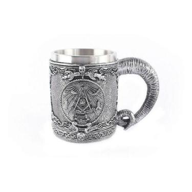 Imagem de Caneca Medieval Maçônica Cavaleiro Aço Inox Retro - Tenda Medieval