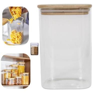 Imagem de Pote Hermético Quadrado 1,1L Vidro Borossilicato E Bambu - Tesla Store