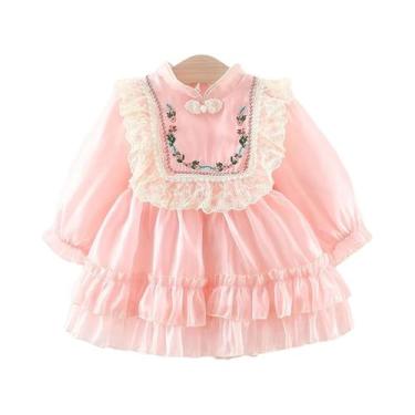 Imagem de Vestido de manga comprida princesa com botão panela bordado, vestido f
