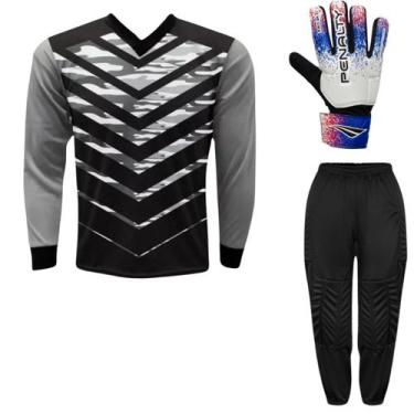Imagem de Kit Goleiro Camisa ADULTO Roma Kanga + Calça TRB + Luva Penalty, Cinza