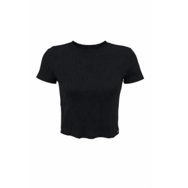 Imagem de Cropped Manga Curta Canelada Básica Feminina Lunender 00467 Preta, Pre