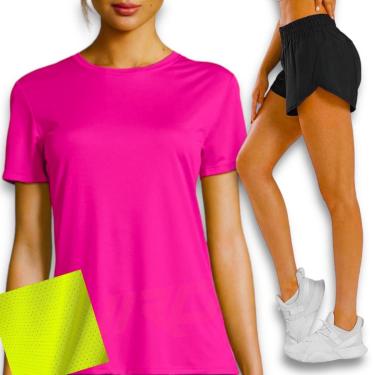 Imagem de Conjunto Camiseta BLUSINHA DRY FITNESS + Short TACTEL FEMININO Academia Corrida Yoga PLT 593-Feminino