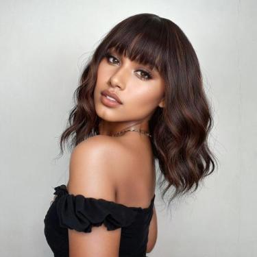 Imagem de Peruca VCKOVCKO Short Bob Brown Mix Laranja Ondulada Sintética