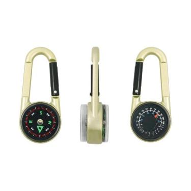 Imagem de Bússola De Metal Dupla Face Com Termômetro E Clipe Carabiner Para Ativ