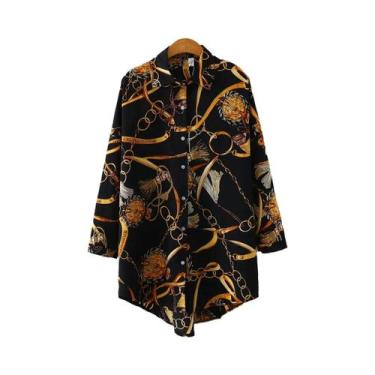 Imagem de Blusa Feminina Vintage Com Botões, Solta E Casual, Tamanho Grande, Cam