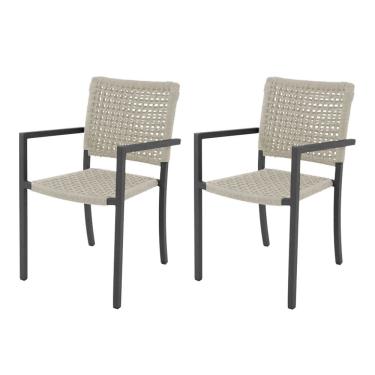 Imagem de Kit 2 Cadeiras Marília Corda Náutica Base Em Alumínio Preto-areia