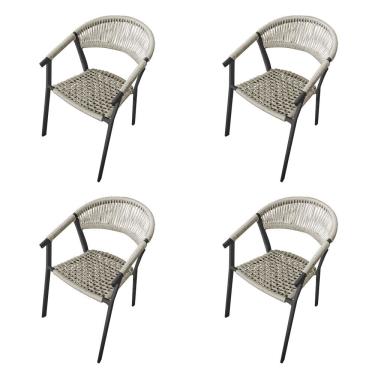 Imagem de Kit 4 Cadeiras Decorativa Joana Em Corda Náutica E Base Em Alumínio Preta -areia