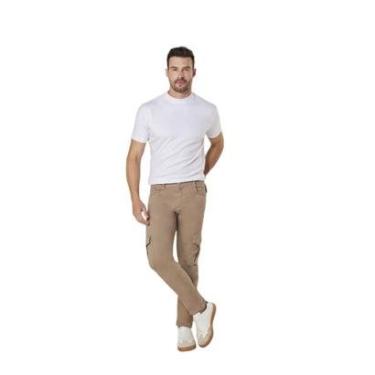 Imagem de Calça Sarja Masculina Casual Cargo Reta Max Denim 11174 Caqui-Masculino