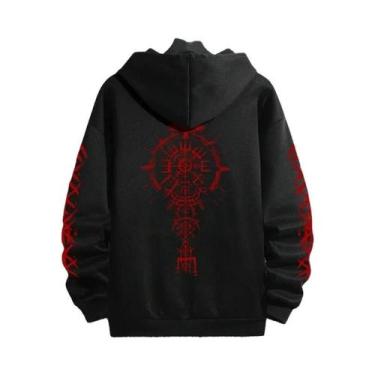 Imagem de Moletom Masculino Preto Casual Com Capuz Para Outono/Inverno, Esportiv