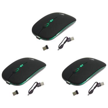 Imagem de Kit 3 Mouses Sem Fio Recarregável Mega M185 com Led DPI Ajustável