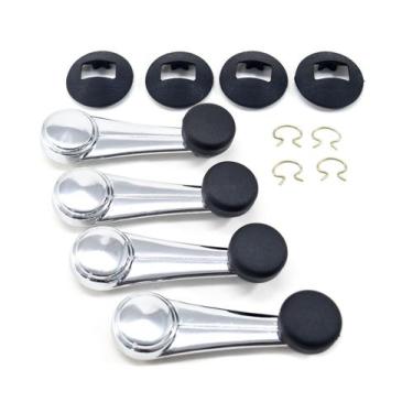 Imagem de Kit 4 Manivelas do Vidro em Metal Cromadas com Botão Preto e Molduras 