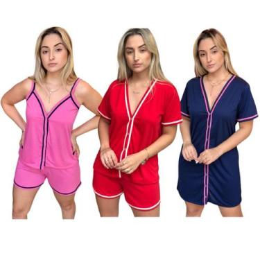 Imagem de Kit Amamentação 3 Peças Camisola Baby Doll Manga e Alcinha - PIJAMAS V