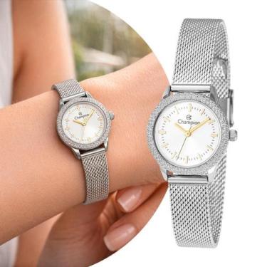 Imagem de Relógio Feminino Prata Pequeno com Caixa e Pulseira de Aço Inoxidável 