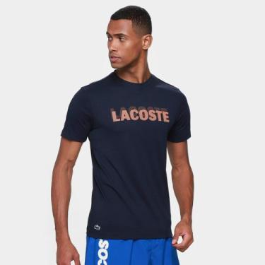 Imagem de Camiseta Lacoste Masculina, Marinho, Laranja, M
