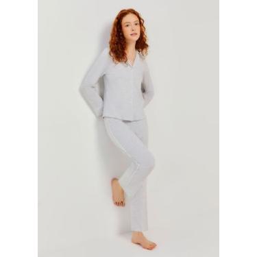 Imagem de Pijama Longo Feminino Com Botões - Intimates, XG, Cinza