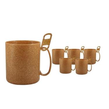 Imagem de Kit 6 Caneca Redonda Clipe Fibra Madeira Green 400Ml - Bb Store