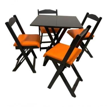 Imagem de Conjunto Mesa Dobrável Com 4 Cadeiras Preto Estofado Laranja - OUTRAS 