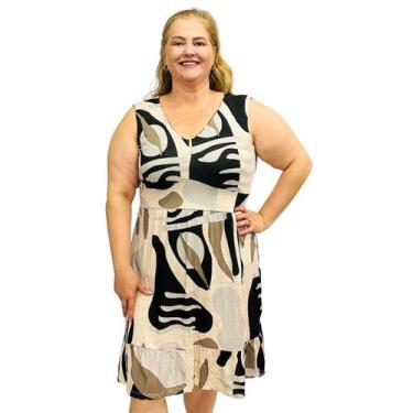 Imagem de Vestido Feminino Plus Size Estampado Gola V Regata Frente Forrada - Co