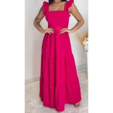 Imagem de Vestido Longo com babado e renda - BelModas, Rosa escuro